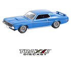 GreenLight 1969 Mercury Cougar Eliminator 1:64 scale diecast muscle car in metallic blue front angle view.