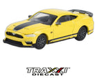 GreenLight 2021 Ford Mustang Mach 1 yellow 1:64 scale diecast front angle view.