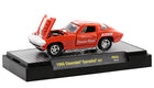 1966 Chevrolet Corvette 427 Schwinn Orange Krate M2 Machines 1:64 diecast with opening hood and display base front angle view