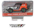 2021 Ford Bronco R Prototype Tribute Green Machine Chase by GreenLight in 1:64 scale with Ford Performance graphics and metallic green wheels.