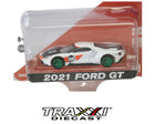 2021 Ford GT #98 Daytona Tribute Green Machine Chase by GreenLight in 1:64 scale with white, black and red livery and metallic green wheels.