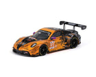 Trends Hobby 2024 Porsche 911 GT3 R EMA Motorsport #91 24 Hours of Le Mans 1:64 diecast in orange and black E-TECK racing livery shown from the front three-quarter view.