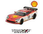 Front angle view of Shell Oil themed Chevrolet Corvette C6R GT race car by GreenLight.