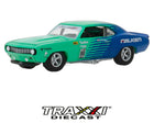 Green and blue 1969 Chevrolet Camaro Falken Tires diecast by GreenLight Collectibles.