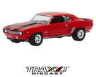 GreenLight 1969 Chevrolet Camaro in red with black stripes from the Summit Racing Equipment series.