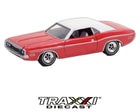 1970 Dodge Challenger diecast in red with white vinyl roof by GreenLight Collectibles.