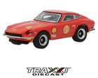 GreenLight 1971 Datsun 240Z red Shell racing livery 1:64 front angle collectible