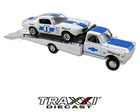 Chaparral 1967 Chevrolet C30 ramp truck transporting 1970 Chevrolet Trans Am Camaro No. 1 in white and blue racing livery
