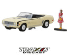 GreenLight 1969 Chevy Camaro SS Convertible in pale yellow with black striping and included display figure.