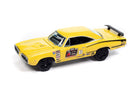 1970 Dodge Coronet Super Bee David Krik Optima Ultimate Street Car Johnny Lightning 1:64 diecast in Banana Yellow front three-quarter view.