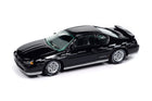 2001 Chevy Monte Carlo SS Pace Car Johnny Lightning 1:64 diecast in black with silver pace car graphics shown from the front three-quarter view.