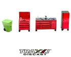 American Diorama Metal Tools Set B 1:64 scale garage accessories with tool chest workbench cabinet and trash bin