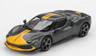 Ferrari 296 GTB Assetto Fiorano Grigio Scuro Grey by BBR Models 1:64 scale front three-quarter view with yellow racing stripe