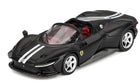 Ferrari Daytona SP3 Matte Black with White racing stripes by BBR Models 1:64 scale front three-quarter view