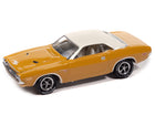 Johnny Lightning 1971 Dodge Challenger R/T 1:64 scale diecast finished in Butterscotch with a white vinyl top shown in a front three-quarter studio view.