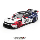 Mini GT Ford Mustang GTD America 250 USA Exclusive 1:64 diecast in red, white and blue with America 250 graphics and large rear wing.