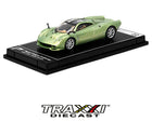 Front three-quarter view of green Pagani Huayra Codalunga Poster Cars 1:64 diecast model