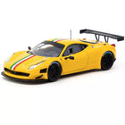 Ferrari 458 Italia GT3 by Tarmac Works Global64 in yellow with Italian tricolore stripe front three-quarter view